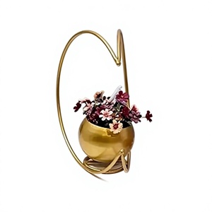 Metal Flower <b>Vase</b> with <b>Gold</b> Finish Geometric Half Moon Design Flower Pot Stand for Living Room Table Decor - Product Image 4