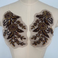 Applique en tulle faite à la main, broderie de strass, dentelle florale, patch pour robe de mariée