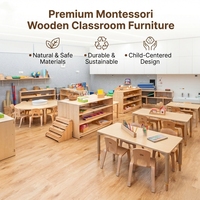Conjunto de Muebles de Madera Montessori para Aula, Mesa Redonda, Silla de Madera Curvada, Estantería para Libros, para Preescolar, Guardería, Jardín de Infancia