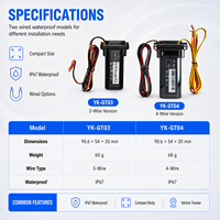 YK-GT03 04 Rastreador GPS GSM Impermeable IP67 de 3 y 4 Cables con Seguimiento en Tiempo Real, Corte de Combustible y Localizador de Vehículos para Gestión Global de Flotas