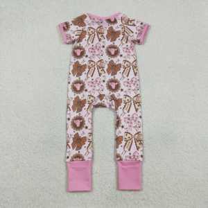 LR2967 rts Mameluco infantil rosa con estampado de guante de béisbol para niña, conjunto de mameluco de manga larga al por mayor para niños - Product Image 4