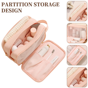 Sac de voyage portable pour maquillage et articles de toilette, résistant à l'eau, à trois couches, avec double fermeture éclair et poignée souple, personnalisable - Product Image 6