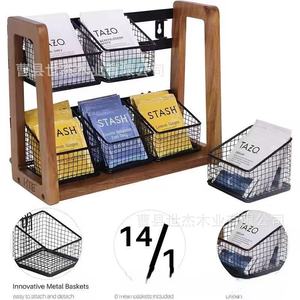 Organizador de Bolsitas de Té de Madera, 2 Niveles, Madera Sólida, Organizador de Escritorio de Oficina, Color Retro, Tipo Rectangular Vertical - Product Image 2