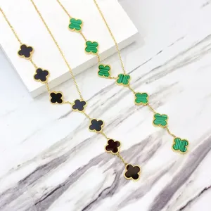 Lucky 4 Leaf Clover Necklace 2024 New Arrivals Jewelry Sets 18k Gold Plated Trio Clover Stainless Steel Women Necklace