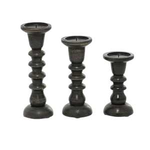 Home Living Room Wood Candlesticks <b>Set</b> of Three Wood Pillar <b>Candle</b> Holders Hand Carved Mango Wood <b>Candle</b> Holders - Product Image 4
