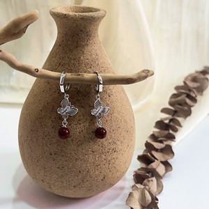 Boucles d'oreilles pendantes en argent sterling S925 Yinruitai avec perle rouge, style chinois, pour Hanfu et Cheongsam - Product Image 2
