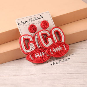 2025 personnalisé perlé Baseball Football Softball boucles d'oreilles à la main jour de jeu boucles d'oreilles pour Sport fête cadeau - Product Image 3