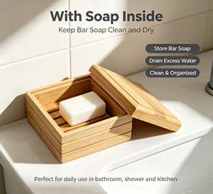 <span class=keywords><strong>Porte</strong></span>-<span class=keywords><strong>savon</strong></span> en bambou naturel avec couvercle, accessoires de salle de bain, boîte à <span class=keywords><strong>savon</strong></span> en bois, plateau de drainage antidérapant, support de rangement pour la <span class=keywords><strong>douche</strong></span> - Product Image 1