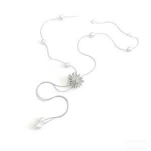 Silver Firework Pearl Necklace Snowflake Pendant U Shaped Geometric Sweater Chain For Women Fashionable Elegant Accessory - Product Image 5