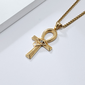 Joyería <span class=keywords><strong>de</strong></span> Moda Hip Hop, Collar con Colgante <span class=keywords><strong>de</strong></span> Cruz Ankh y Ojo <span class=keywords><strong>de</strong></span> Horus Egipcio Antiguo, en Acero Inoxidable Chapado en Oro <span class=keywords><strong>de</strong></span> 18K - Product Image 4