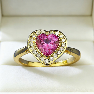 Joyería Hui Zhi Yi, anillo de plata S925 galvanizado con forma de corazón de 6x6mm, <span class=keywords><strong>granate</strong></span> rosa melocotón, anillo para <span class=keywords><strong>mujer</strong></span>, moda europea <span class=keywords><strong>americana</strong></span> - Product Image 3