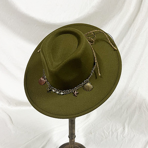 2025 nouveau concepteur grand bord Fedora chapeaux femmes en gros mode haute qualité Vintage plat large bord Fedora feutre chapeau avec coquille - Product Image 4