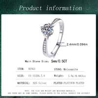Bague en argent sterling 925 personnalisée unique en gros avec moissanite ronde de 0,5 carat pour femme, idéale pour un style distinctif ou comme cadeau de demande en mariage