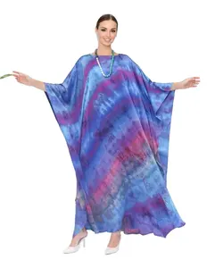 Галстук краситель платье шелковый халат пляжный чехол синий длинный кафтан 100% чистый шелк Абая