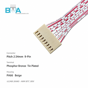 피치 2.54mm 9핀 플랫 리본 와이어 하네스 35CM/1.15ft UL2468 26AWG 흰색/빨간색 PCB 신호 전송용 - Product Image 3