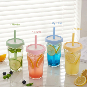 新しい500MLトリタンタンブラー、シリコン蓋とストロー付き、再利用可能な透明プラスチック製ウォーターカップ、ジュース、牛乳、スムージー、毎日の飲料に - Product Image 3