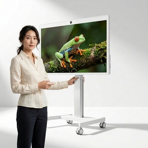 32 Inch LED Backlit White <b>Portable</b> Smart <b>TV</b> Android 15 Touch Screen Floor Standing Monitor 27000mAh Battery 4 Wheel Rolling - Product Image 5