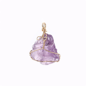 Nueva moda mujer Irregular piedra Natural cristal alambre envoltura roca crudo claro cuarzo rosa colgante collar joyería - Product Image 4