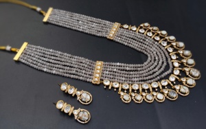 Véritable Création Kundan Pierre et Cuivre Collier Ensemble Fine Jewelry Collier avec Drop Style Boucles D'oreilles Bijoux Collier Ras Du Cou - Product Image 6