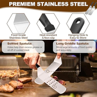 Kit de 12 ustensiles de barbecue en acier inoxydable : spatule, pinces, anneaux à œufs, flacons doseurs, sac en plastique, logo personnalisé OEM