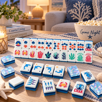 En gros, Ensemble de Mahjong Océanique Personnalisé en Acrylique, Tuiles de Mahjong Côtières à 4 Couches, Motifs Dauphin, Hippocampe, Joker, Cadeau pour Soirée de Jeu