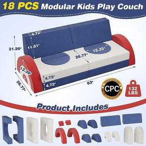 Sofá de bloques de construcción personalizado para niños, tela, espuma de alta densidad, 2 asientos, muebles educativos de juego con pasamanos - Product Image 2