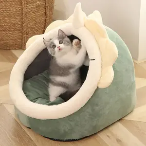 New Cartoon Cute Little Dinosaur Shape Pet Cat House Supplies All Seasons Warm And Comfortable Pet Cat Bed
