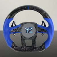 Volant en cuir bleu à rayures bleues personnalisé YZ, fond plat, en fibre de carbone forgée pour Lamborghini Huracan Urus Revuelto LP610-4