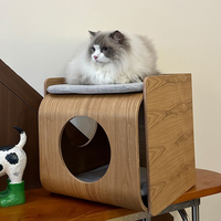 Table d'appoint multifonctionnelle en bois pour chat, 3-en-1 : Nid pour chat, tabouret et table d'appoint, Maison moderne pour chat d'intérieur avec coussin