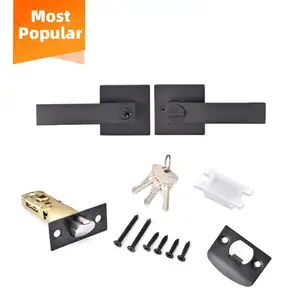 Square Modern European Aluminium Black Lever Door Handle Lock in Matt Black