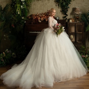 Vestido de Novia Moderno Estilo Francés para Bodas Reales, Antiestático, de Encaje, Largo hasta el Suelo, Corte en A, con Mangas Largas y Cola <span class=keywords><strong>Catedral</strong></span> - Product Image 2