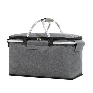 Collapsible pizza food delivery picnic storage basket Insulated camping lunch box bag foldable picnic cooler basket with handles
