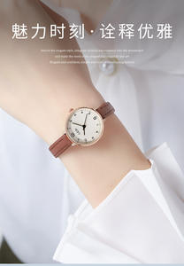 นาฬิกาผู้หญิงทรงกลมเล็กวินเทจแบบมินิมอลพร้อมสายหนังหรูหราควอตซ์สำหรับสไตล์แฟชั่นคริสต์มาส - Product Image 2