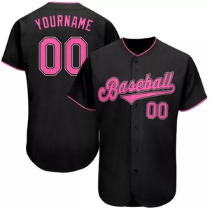 Maillot de baseball New York rose et noir à col en V, entièrement imprimé, pour hommes - Product Image 1