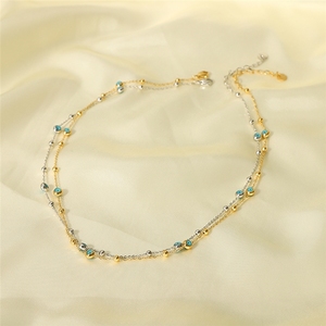 Collana Girocollo Bohemia Designs in Acciaio Inossidabile Placcato Oro con Perline Occhio Blu e Catena a Maglie per Donne - Product Image 6