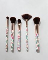 Ensemble de 5 pinceaux de maquillage avec logo personnalisé, manche imprimé floral, virole or rose, poils synthétiques doux, outils cosmétiques OEM ODM