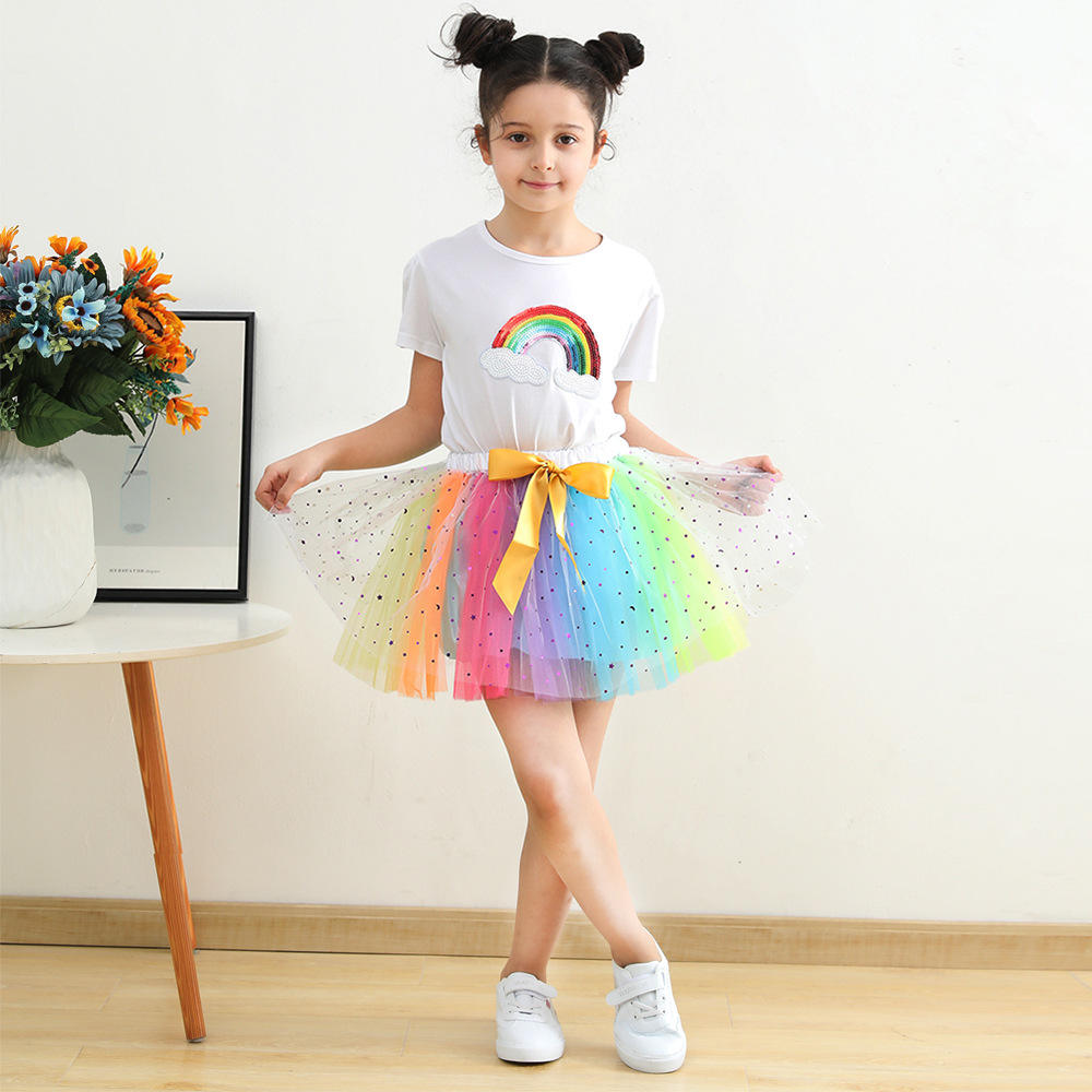 Jupe Tutu arc-en-ciel en Tulle doux pour enfant fille, Mini-jupe avec nœud,  jupon pour enfant, vente en gros