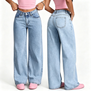 Jeans en denim pour <span class=keywords><strong>femme</strong></span>, style tendance, <span class=keywords><strong>taille</strong></span> haute, <span class=keywords><strong>grande</strong></span> <span class=keywords><strong>taille</strong></span>, coupe droite, ample, décontracté, jambe large, long - Product Image 6