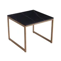 Table de chevet en marbre artistique, 3 pièces, Table basse carrée en bois, avec pieds dorés