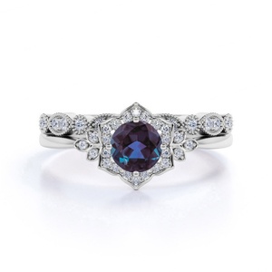 USA Fashion Gold Vermeil Jewelry 925 <b>Sterling</b> <b>Silver</b> Lab Alexanderite Vermeil Jewelry Keep Color Long Vermeil <b>Ring</b> <b>Sets</b> - Product Image 2