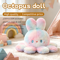 Peluche Réversible Arc-en-ciel Dégradé Pieuvre Lapin, Poupée de Machine à Griffes, Coussin Décoratif, Cadeau d'Anniversaire