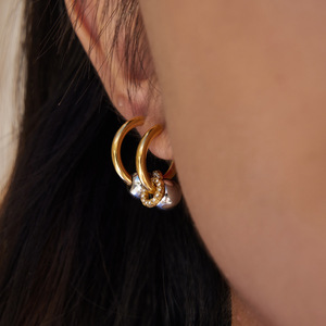 ต่างหูห่วง ทอง 18K สแตนเลสประดับเพชรทรงเรขาคณิต เครื่องประดับแฟชั่น - Product Image 2