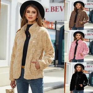卸売410gプラスサイズの女性用コートパターンフラップポケット厚手の暖かいヒョウ柄フリースジャケット女性用
