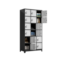 Casier en acier métallique à 18 portes, couleur noir et blanc, multi-compartiments, armoire de rangement pour vêtements, pour le personnel d'usine, le bureau, l'école