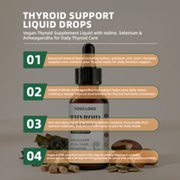 Complément Alimentaire Liquide Végétalien OEM pour le Soutien de la Thyroïde avec Iode, Sélénium, Zinc, L-Tyrosine et Extrait de Racine d'Ashwagandha