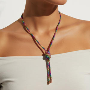 时尚珠宝嘻哈简约冬季多彩黑银全钻项链长吊坠钻石项链 - Product Image 2