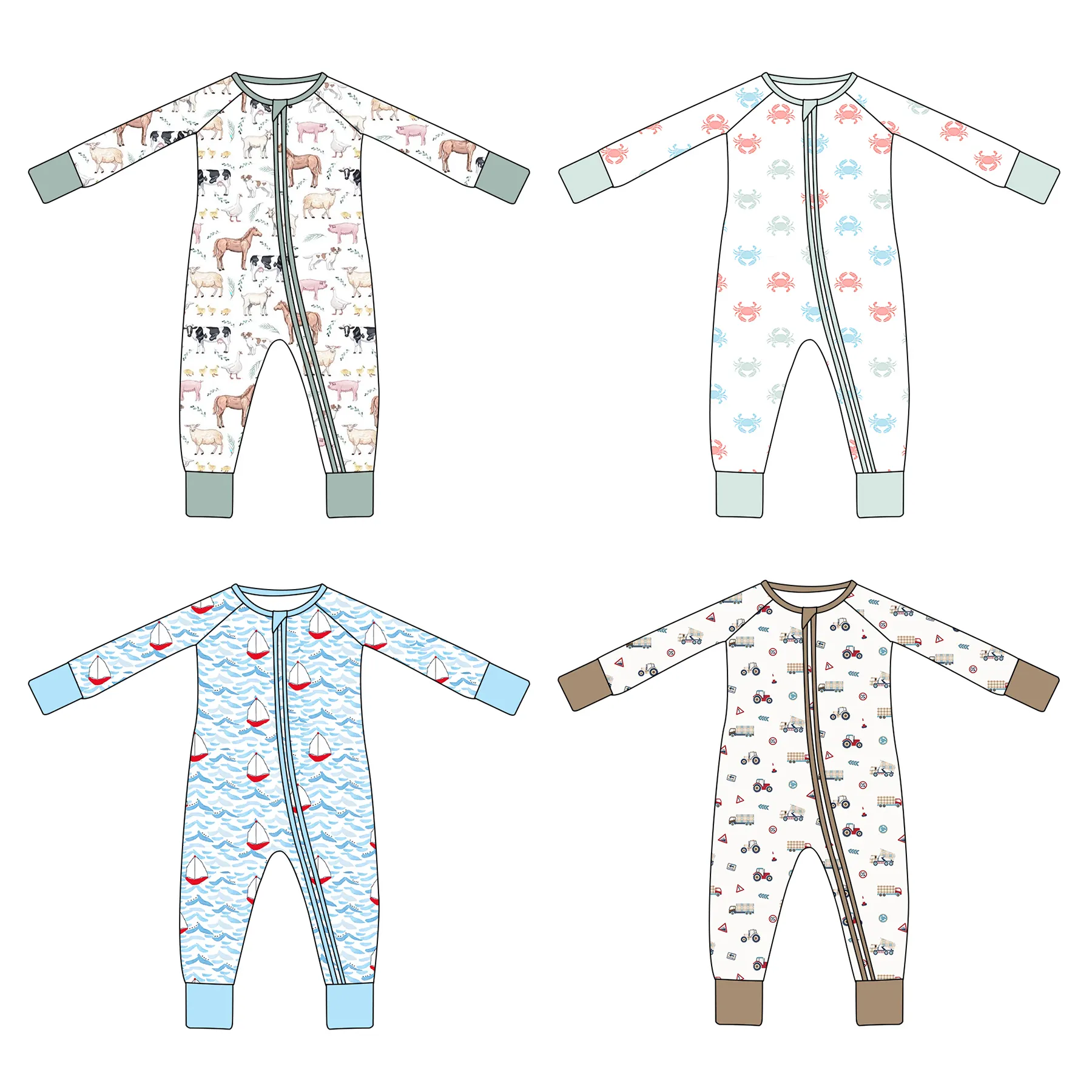 Op Maat Gemaakte Bamboe Babykleding Baby Peuter Bodysuit Pyjama Organische Bamboe Cabriolet Met Dubbele Rits Bamboe Baby Rompertjes