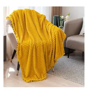 HD Lông Cừu Chăn Fluffy Ném Với Pompom Fringe Flannel Mềm Sang Trọng Cho Giường