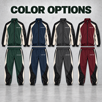 Survêtement Homme Personnalisé à Blocs de Couleurs avec Fermeture Éclair Intégrale, Veste Tissée et Pantalon Long, Logo Imprimé pour Sorties Quotidiennes Décontractées