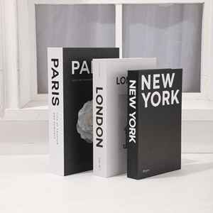 Ensemble de 3 boîtes de rangement en papier enduit avec fermeture magnétique pour la décoration de café, <span class=keywords><strong>hôtel</strong></span>, salon - Style Londres, New York, <span class=keywords><strong>Paris</strong></span> - Product Image 1